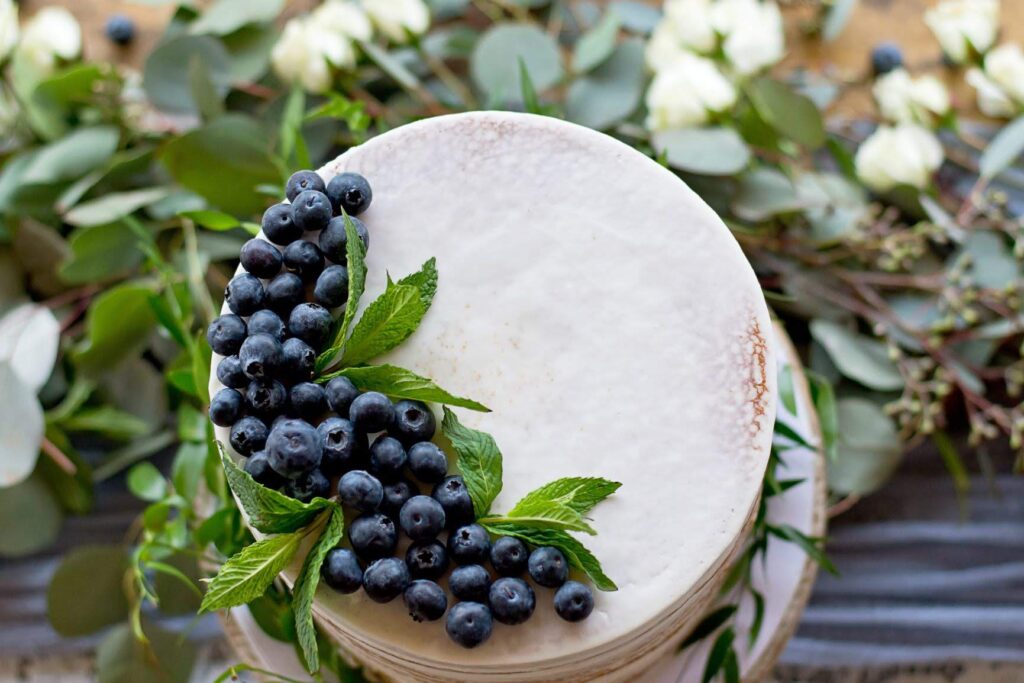 Blueberry cake at barn wedding venue