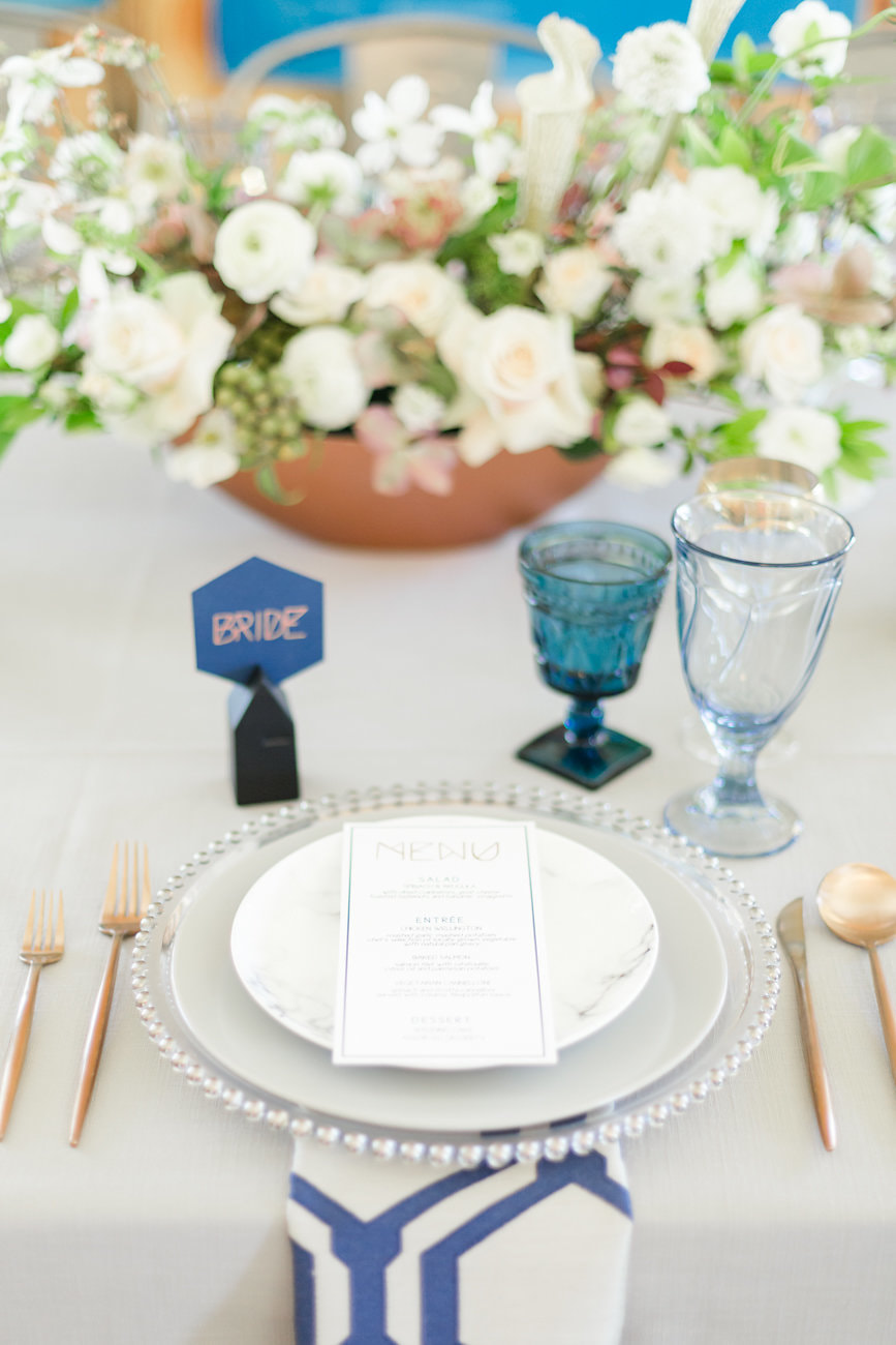 Elegant table setting at farm wedding