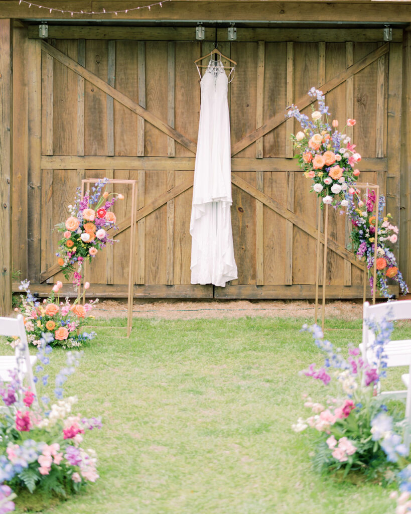 Wedding dress on barn doors for Spring wedding in Georgia